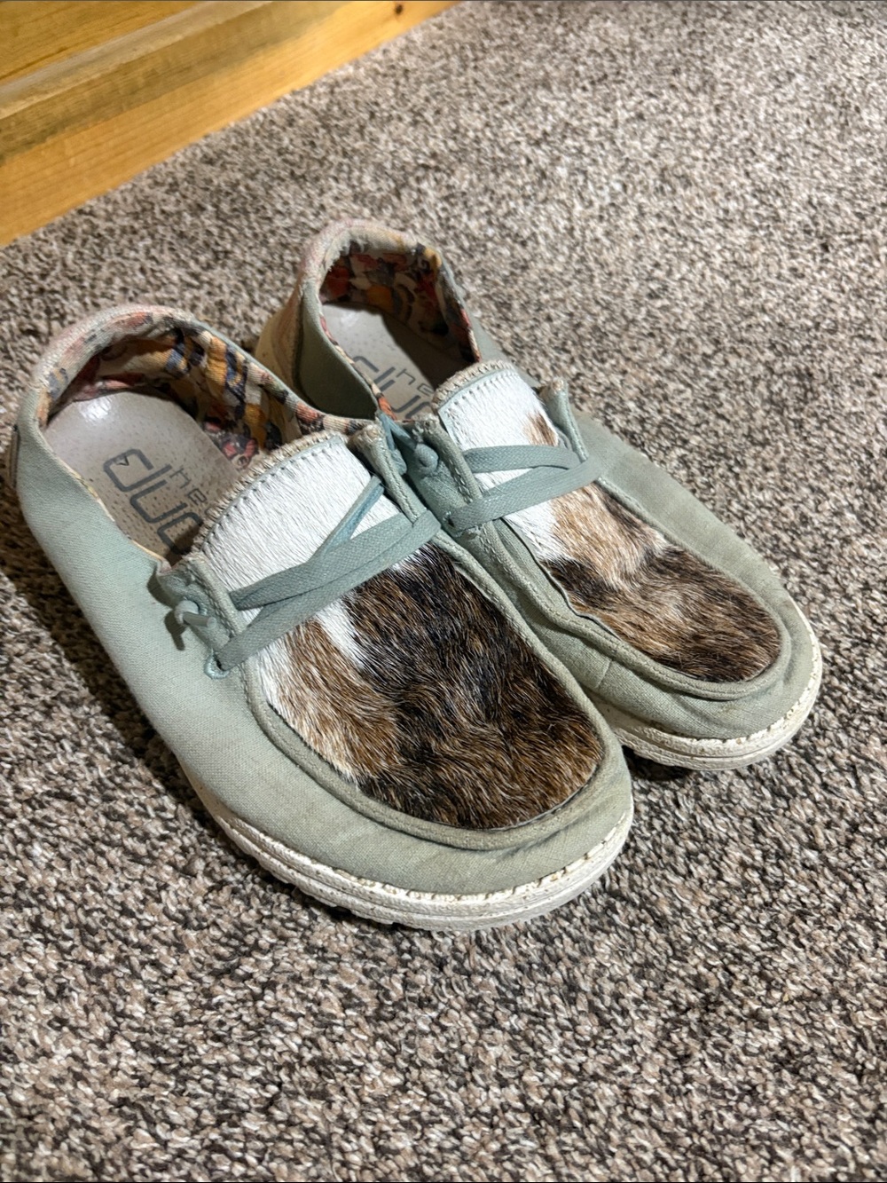 Hey Dude Sage Green Faux Fur Accent Loafers